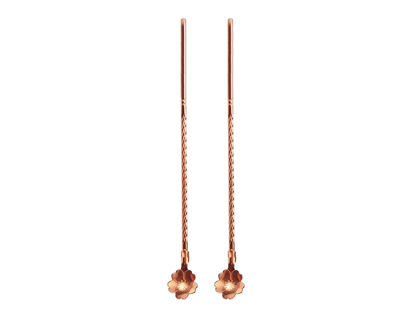 2Pcs Straw Spoon Reusable Comfortable Grip Tableware Cocktail Drinking Straw Spoon for Travel Rose Gold B