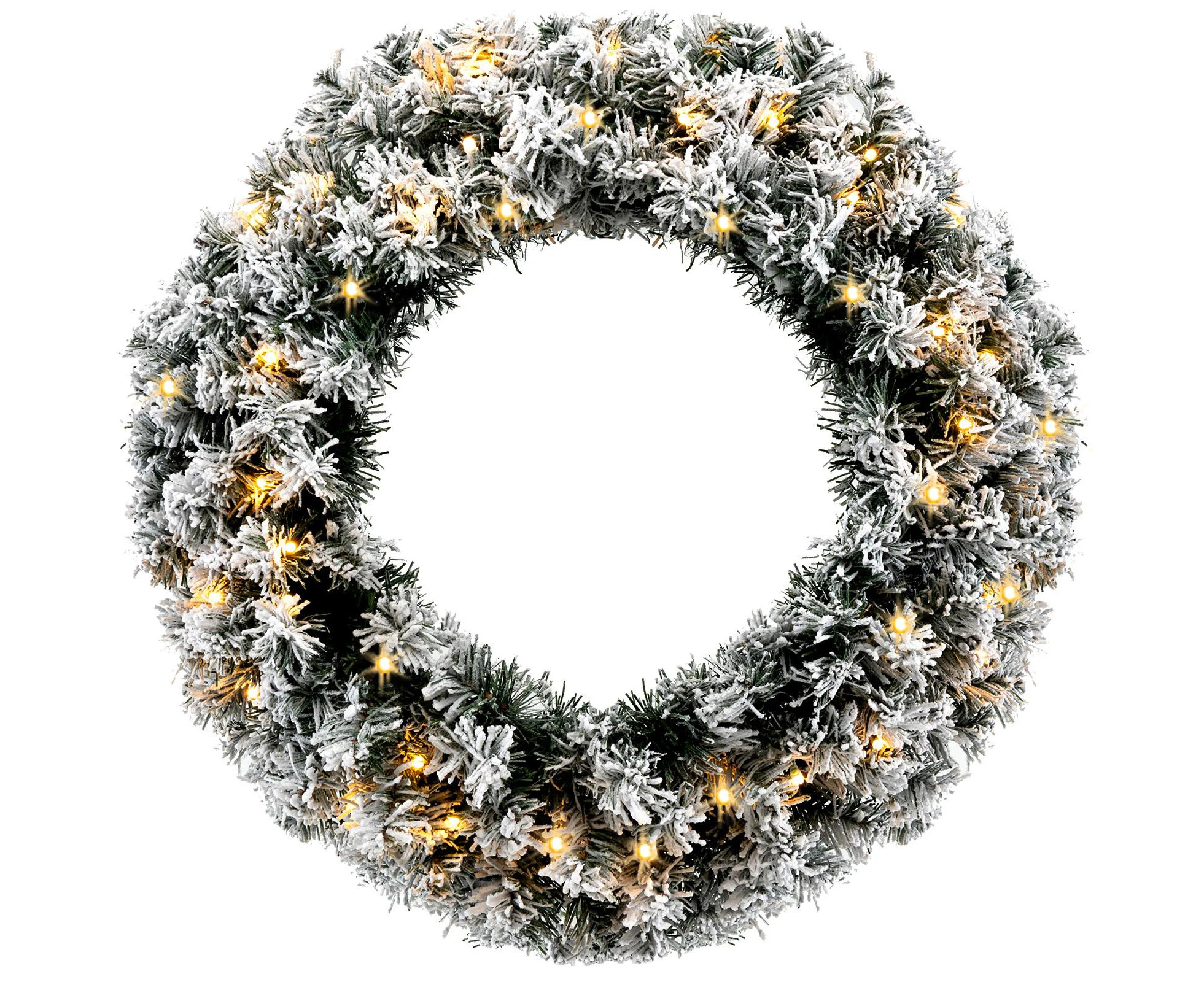 Costway 60CM Pre-Lit Christmas Wreath Garland Snowy Hanging Xmas Decoration w/Timer & LED Lights Window Wall Door