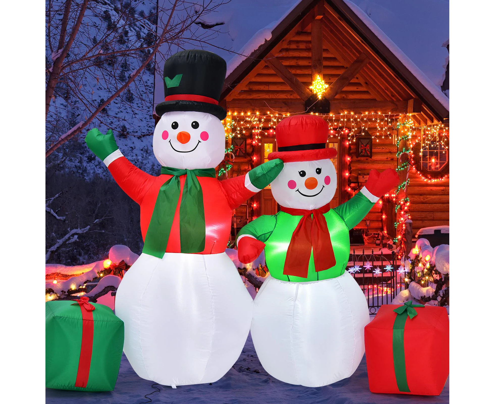 Costway Christmas Inflatable Snowmen Xmas Decoration w/Built-in LED Lights Home Party Garden Patio