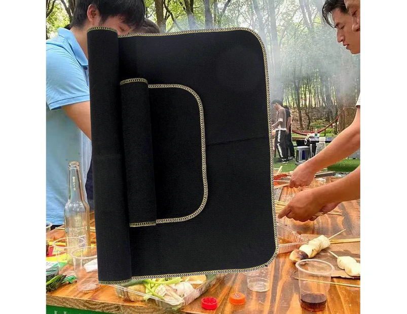 2Pcs Outdoor Camping Fireproof Cushion Flame Retardant Mat Heat-proof Blanket for Barbecue Black
