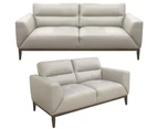 Downy  Genuine Leather Sofa Set 3 + 2 Seater Upholstered Lounge Couch - Silver