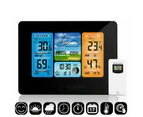 Black Wireless Digital LCD Indoor & Outdoor Weather Station Clock Calendar Thermometer