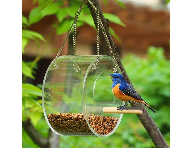 Wild Bird Feeder Acrylic Window Bird Feeder Round Semi-enclosed Bird Feeder Station Window Hanging-Type Birdhouse