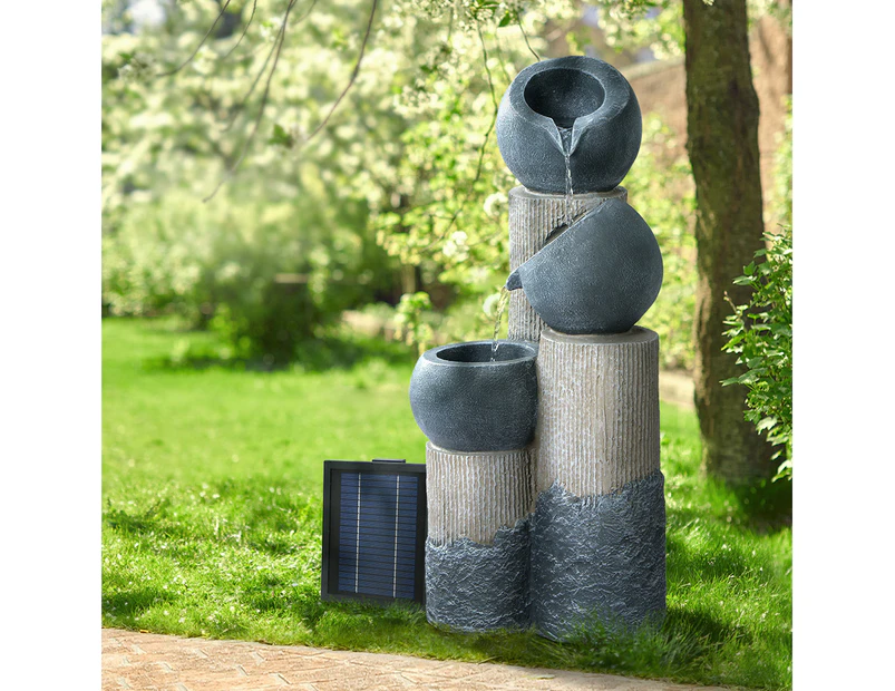 Gardeon Solar Water Feature Cascading Fountain 3-Tier Pot LED Lights 76CM Grey