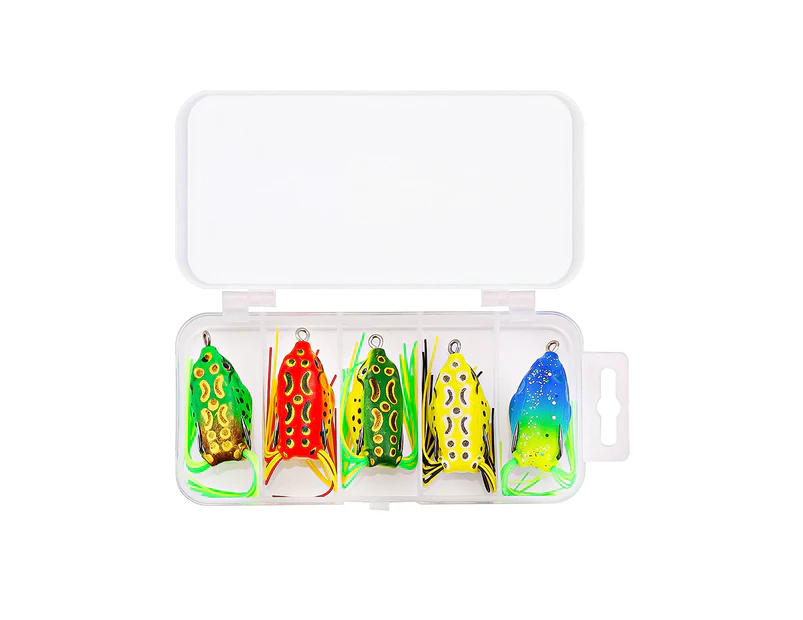 5Pcs/Set Frog Lure Strip Line Double Hook Colorful Soft Simulated Topwater Fishing Crankbait for Outdoor