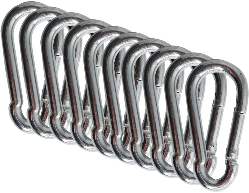 Carabiners 60mm x 6 mm 10 piece, Steel carabiner with snap hooks, Load capacity up to approx. 80 kg