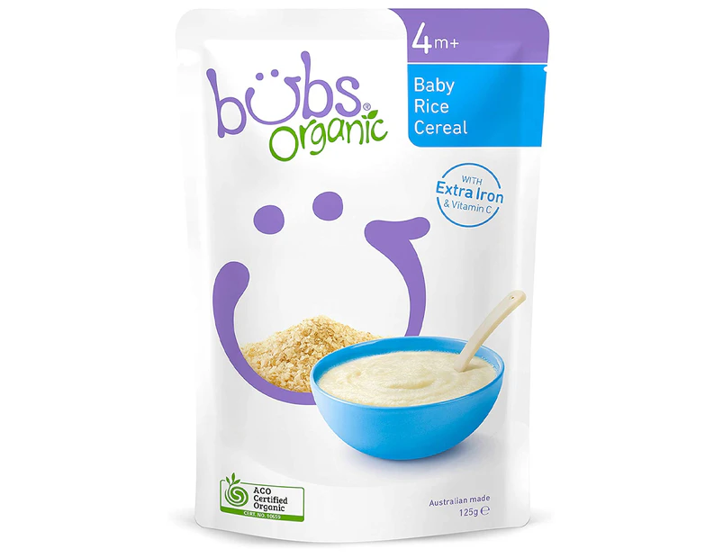 Bubs Organic Baby Rice Cereal 125g 4+ Months Feeding Porridge With Vitamin C