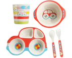 5 Piece Bamboo Dinnerware for Kids, Toddler, Car Plate and Bowl Set, Eco Friendly and Dishwasher Safe, Great Gift