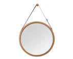 Bamboo Wall Mirror Round Hallway Mirror Bathroom Mirror with Adjustable Leather Strap 38cm