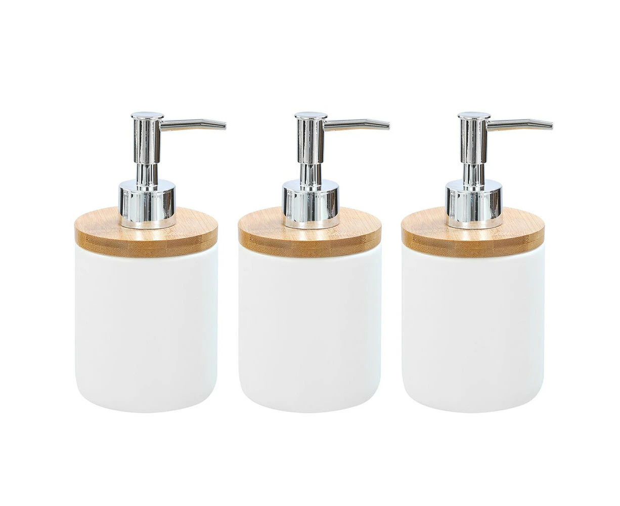 3x Boxsweden Bano 8x16cm Bathroom Ceramic Soap Dispenser w/Bamboo Top WHT