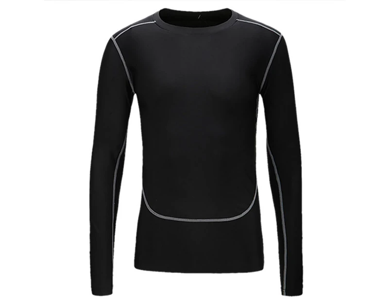Men Fitness Basketball Running Training Quick-Dry Slim Long Sleeve Top T-Shirt Black