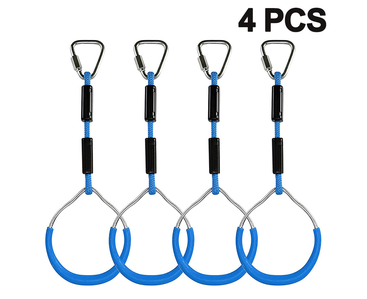 Colorful Swing Gymnastic Rings - 4 Pack Outdoor Backyard Play Sets & Playground Equipment for Ninja Course, Monkey Ring, Climbing Ring, Obstacle Ring - Blue