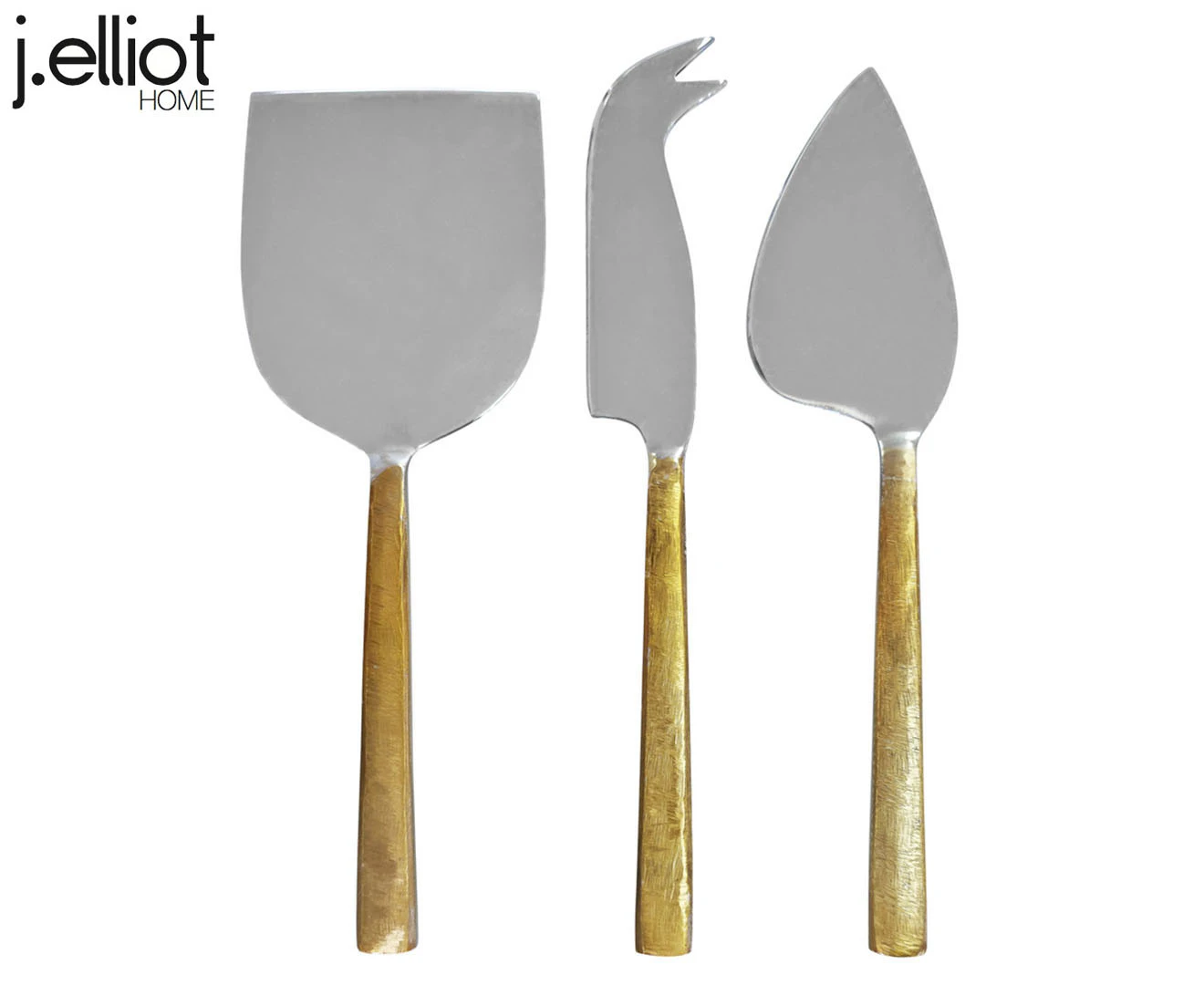 3pc J.Elliot Milan Stainless Steel Spreader Cheese Knife Cutlery Set Silver/Gold