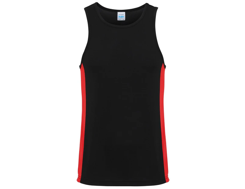 AWDis Just Cool Mens Contrast Panel Sports Vest Top (Jet Black/Fire Red) - RW3476
