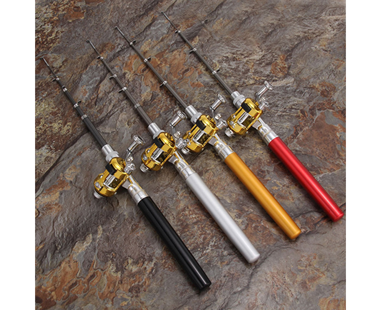 Combo Telescopic Mini Pocket Fish Pen Aluminum Portable Fishing Rod Pole  Reel Black