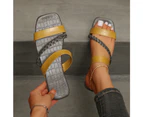 Biwiti Women's Flat Slippers Sandals Slip on Strappy Dressy Sandals Open Toe Slide Sandals-Yellow