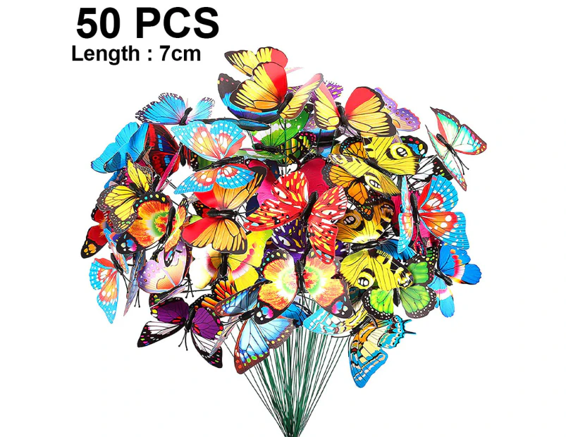 Butterfly Stakes, 50pcs Garden Butterfly Stakes Decor Outdoor Yard Patio Planter Flower Pot Mixed Color Butterfly Creative Gardening Decoration