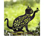 Cat Garden Metal Stakes - Black Cat Silhouette Stake for Yards, Gardens - Set of 2 Metal Animal Lawn Decorations- 9.8in*8.66 in