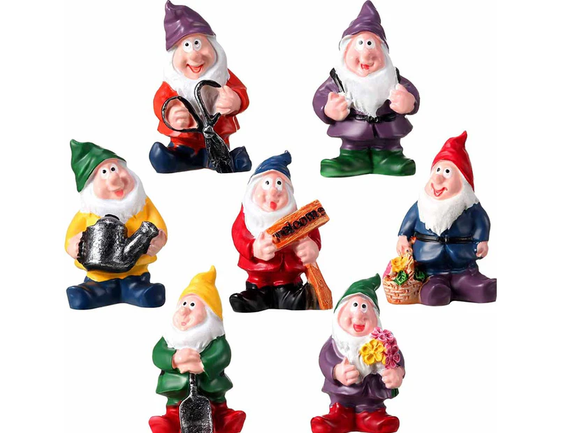 7 Pcs Gnome Resin Statues Garden Mini Dwarf Statues for Dining Table and Garden Decor