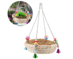 Bird Nest Bed Straw Nest Natural Handwoven Straw Nest Bed Swing Toy with 4 Metal Bells Toy