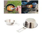 Foldable Stainless Steel Bowl Food Dish Container Camping Hiking Cooking Tool