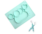 Baby Mat Plate with Spoon & Fork Set,Silicone Baby Placemat,Green