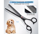 7.0in Stainless Steel 6 in 1 Professional Dog Grooming Scissors Kit, Heavy 4CR Titanium Coated Straight & Thinning & Curved Shears & Comb Set