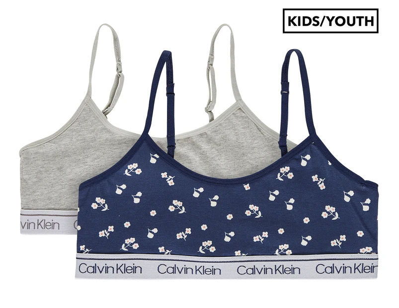 Calvin Klein - Girls Grey & Blue Cotton Bra Tops (2 Pack