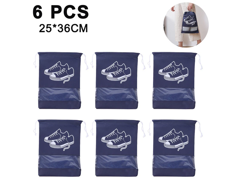 6 PCS Non-Woven Fabric Dustproof Shoe Bags with Drawstring for Travel Waterproof Storage Bag - Navy Blue