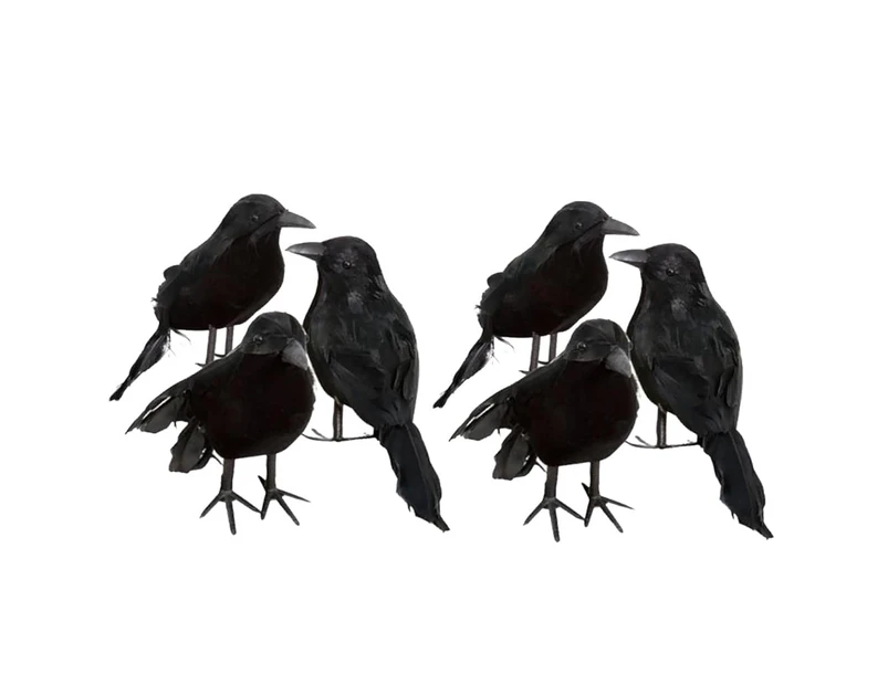 6pcs Halloween Decoration Crow Artificial Raven Crow With Feathers Black Bird