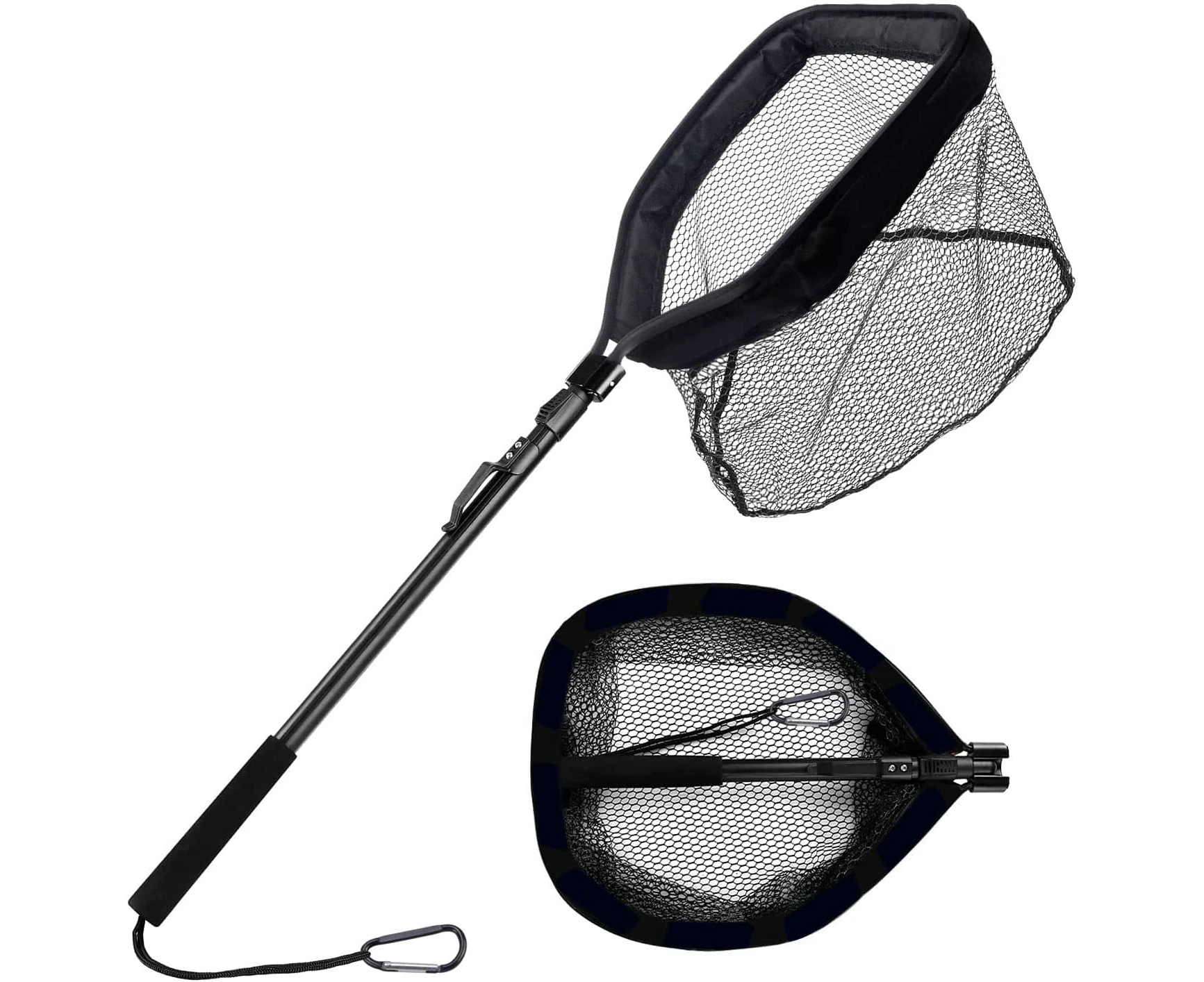 Floating Fishing Net Folding Landing Net with Fixed Pole Soft Rubber Coated Mesh Net Freshwater Saltwater Easy Catch