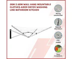 26m 5 Arm Wall Hang Mountable Clothes Airer Dryer Washing Line Bathroom Kitchen