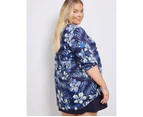 Autograph Woven 3/4 Sleeve Pintuck Tunic - Womens - Plus Size Curvy - Blue Orchid