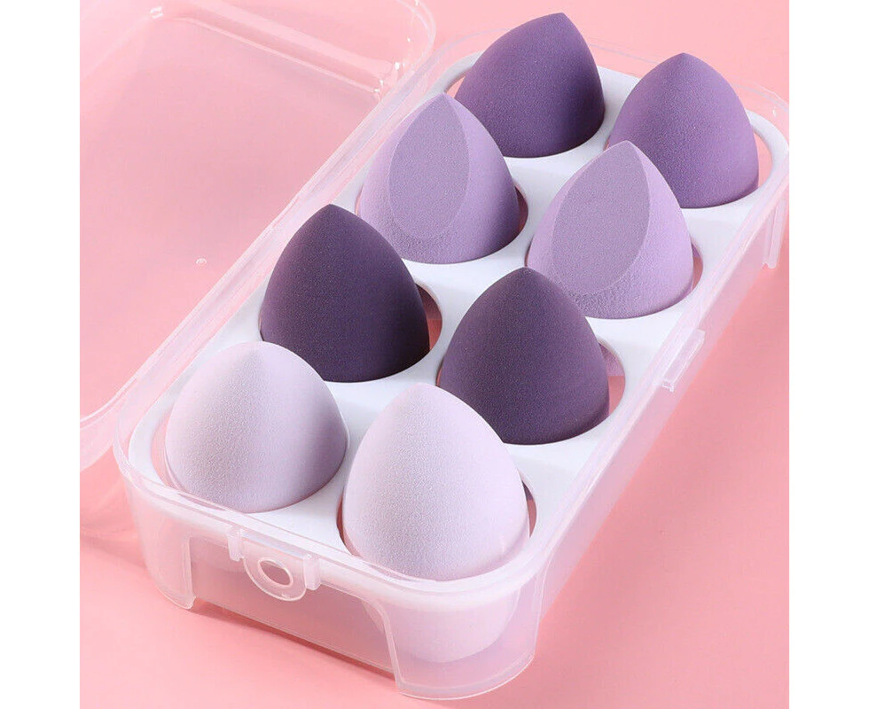 8PCS One Set Value Makeup Foundation Blender Sponge Puff Cosmetic Beauty Eggs Purple