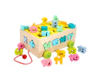 Wooden Pull Along Car Colorful Number Shape Blocks Pairing Education Kids Toy-21cm x 15cm x 9cm