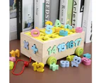 Wooden Pull Along Car Colorful Number Shape Blocks Pairing Education Kids Toy-21cm x 15cm x 9cm