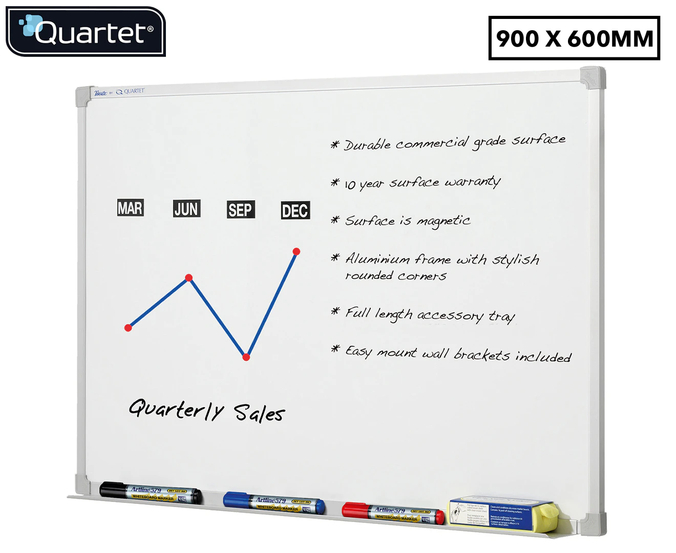 Quartet Penrite Slimline 90x60cm Premium Magnetic Whiteboard w/ Aluminium Frame