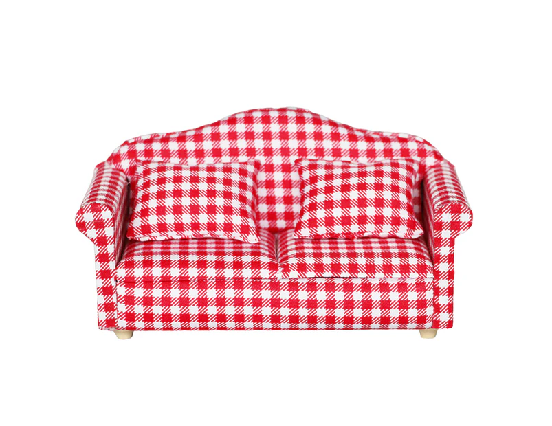 1 Set 1:12 Dollhouse Sofa with Throw Pillow Handmade Realistic Miniature Sofa Simulation Furniture Accessories for Gifts - Red