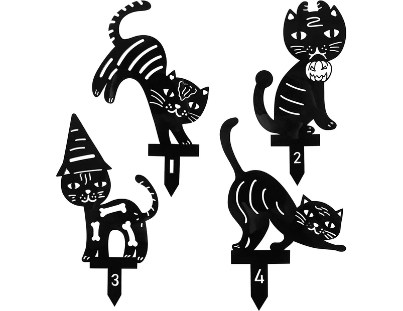 Halloween Black Cat Garden Stakes,4 Pack Cat Silhouette Yard Signs for Halloween Fall Outdoor Decor Animal Lawn Patio Decorations,Gifts for Cat Lovers