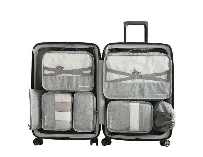7pc Packing Cubes Travel Pouch Luggage Organiser ~ Grey | Catch.com.au
