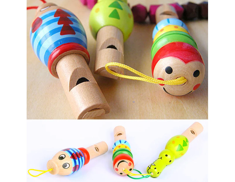Cartoon Animal Wooden Whistle Hanging Music Instrument Kids Developmental Toy-Random Style