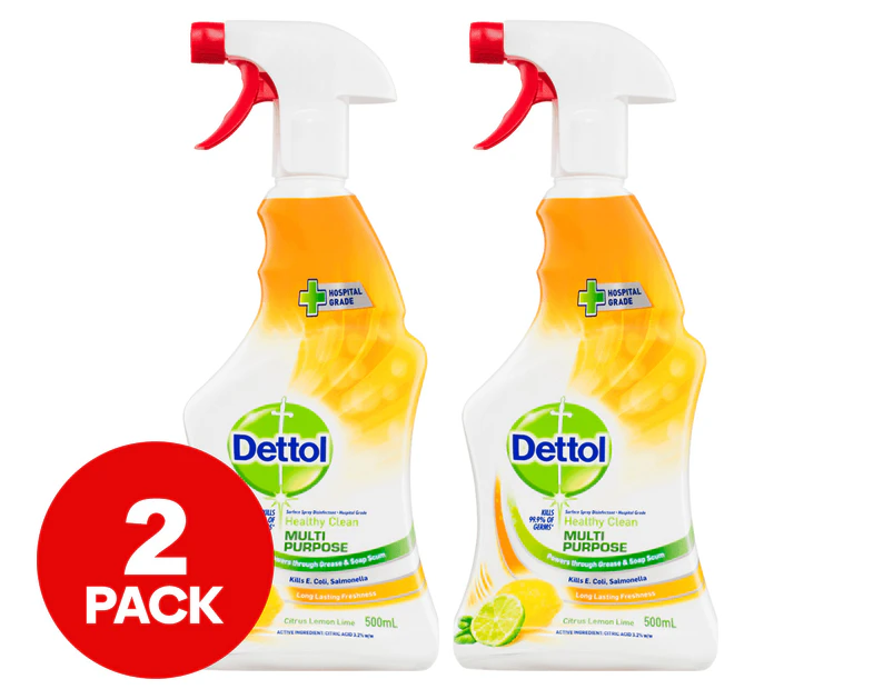 2 x Dettol Healthy Clean Multipurpose Spray Citrus Lemon Lime 500mL