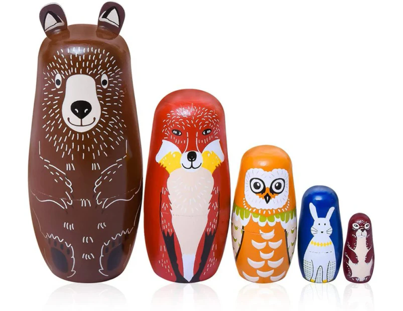 Russian Nesting Dolls for Kids, 5 Piece Cute Cartoon Animal Pattern, Great Toy Gift for Girls Boys' Birthday or Home Decoration