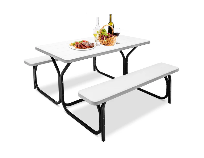 Costway Picnic Table Chair Set Outdoor Furniture Bench Seat Dining Set Patio Backyard Garden White
