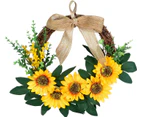 Artificial Sunflower Wreath Decoration, Wreath Front Door Mini Sunflower Wreath with Bow and Green Leaves,35cm
