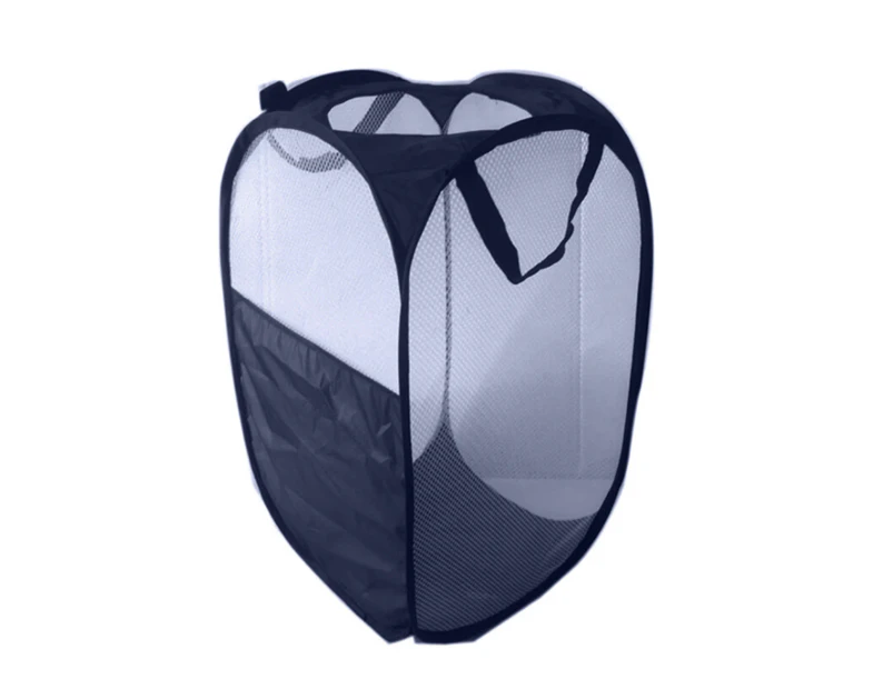 Folding Laundry Hamper Freestanding Polyester Space Saving Mesh Laundry Basket Household Supplies-Navy Blue A