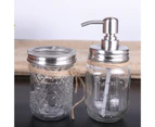 4Pcs/Set Foaming Soap Dispenser Rustic Transparent 304 Stainless Steel Mason Jar Bathroom Accessories Set for Home-Silver