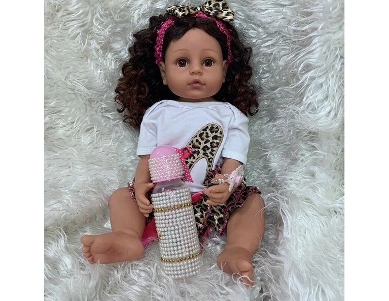 55Cm Reborn Doll Full Body Silicone Reborn Toddler Girl Doll Princess Brown Skin Curly Hair Lifelike Real Touch Flexible Girl