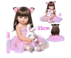 55cmdoll Reborn Toddler Girl Pink Princess Baty Toy Very Soft Full Body Silicone Girl Doll Cute Reborn Baby Doll  Real Baby