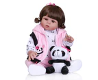 NPK 48CM newborn bebe doll reborn toddler doll baby girl in panda dress full body soft silicone can bath